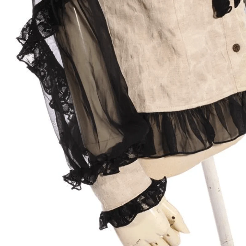 Damen Black & White Rüschen Steampunk Shirt
