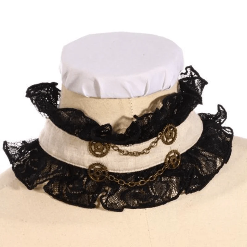 Damen Black & White Rüschen Steampunk Shirt