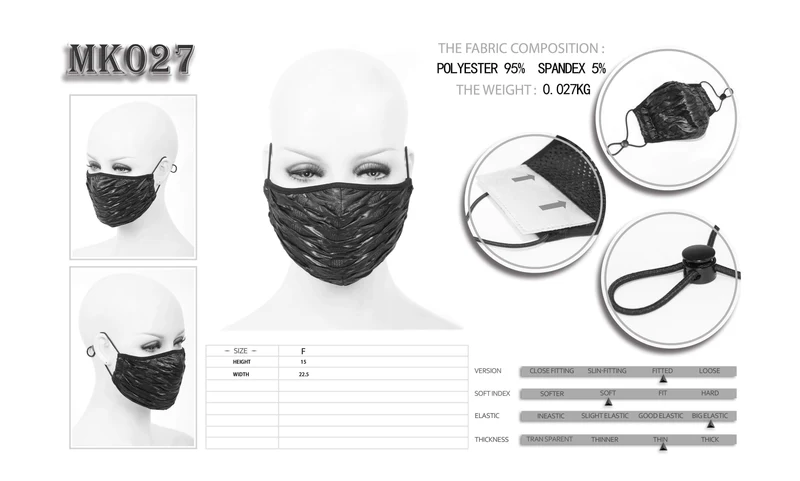 Unisex Gothic Solid Smooth Fold Masken mit Einwegfiltereinsatz XNUMXer-Set