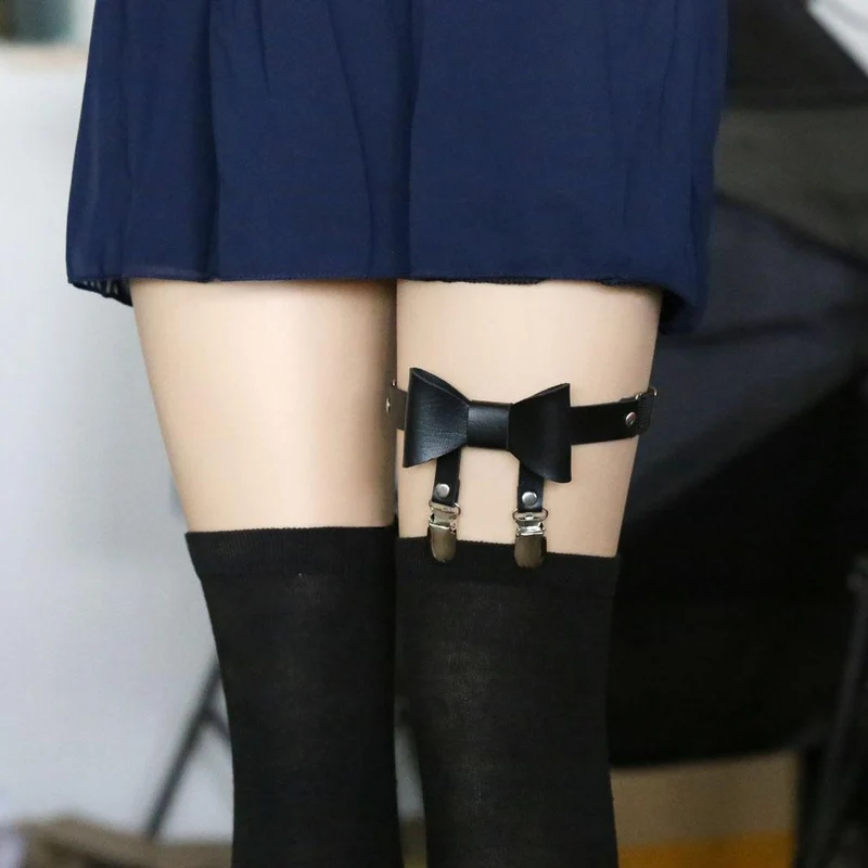 Frauen Punk Bowknot Strumpf Strumpfband Bein Ring