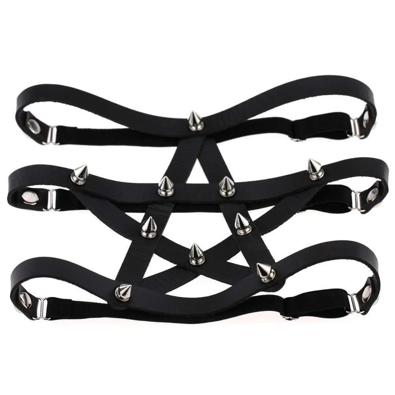 Damen Pentagramm PU Leder Bein Ring Strumpfband