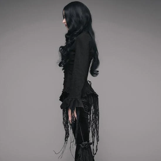 Damen Goth Fitted Bluse Schwarz