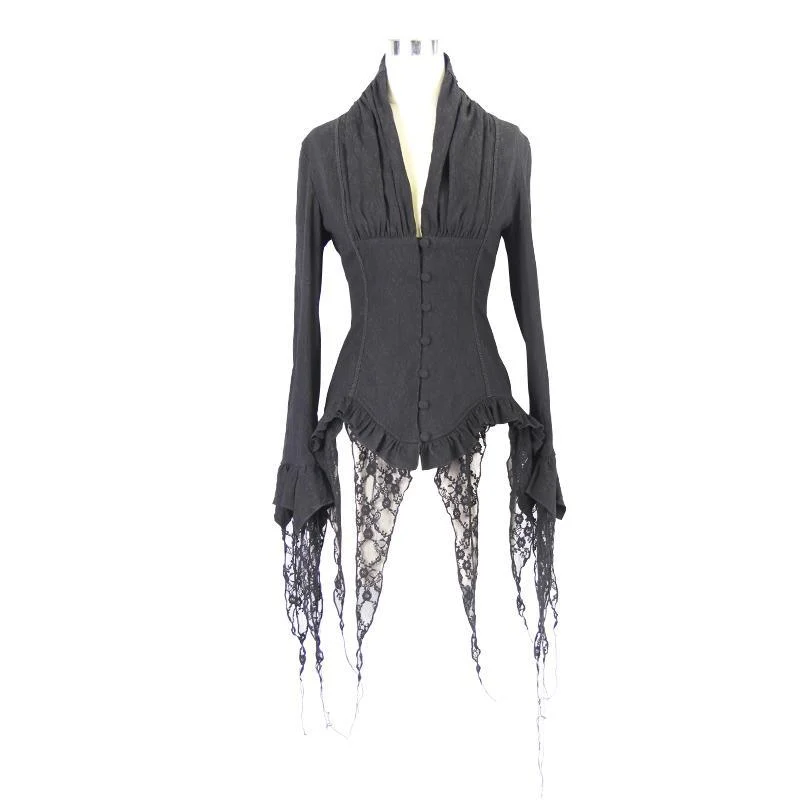 Damen Goth Fitted Bluse Schwarz