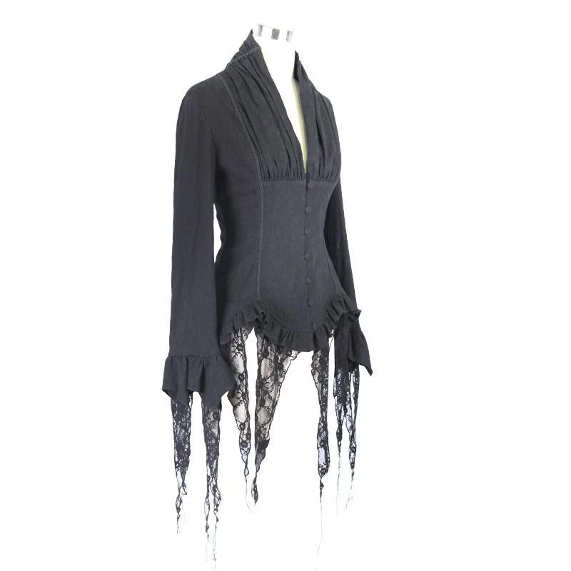Damen Goth Fitted Bluse Schwarz