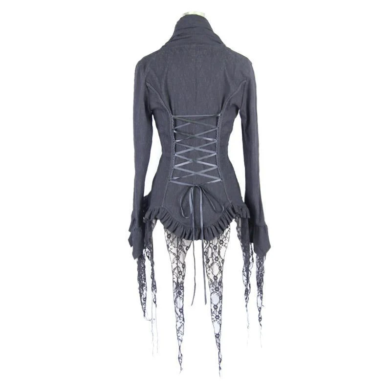 Damen Goth Fitted Bluse Schwarz