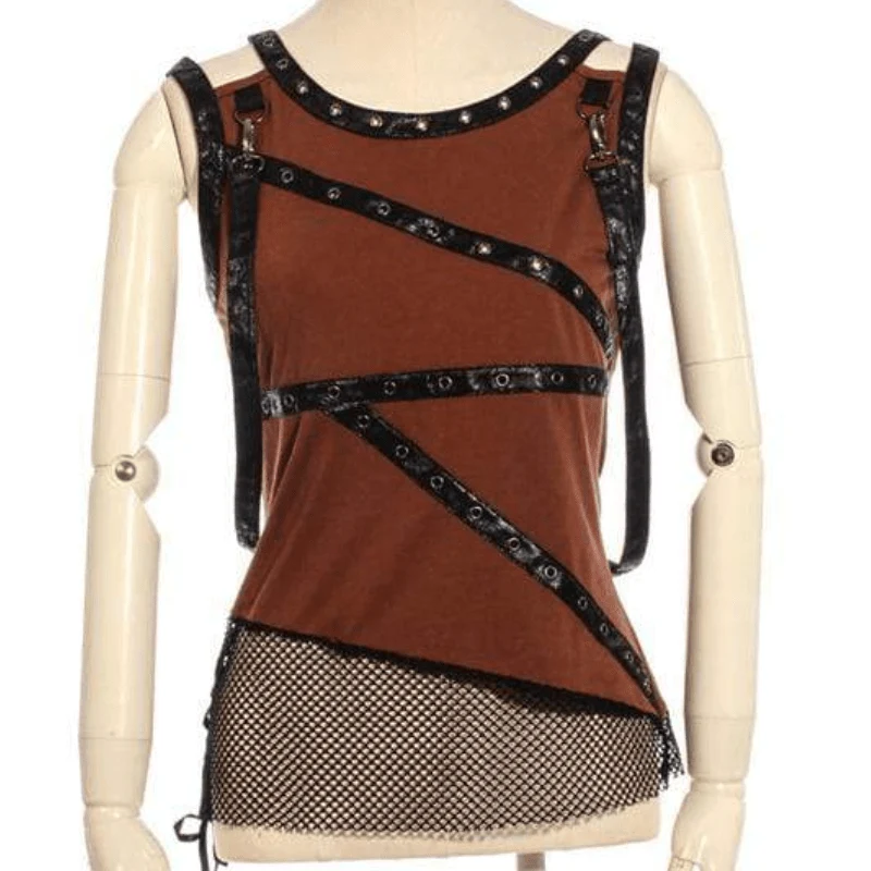 Damen SteamPunk Leder und Net Top