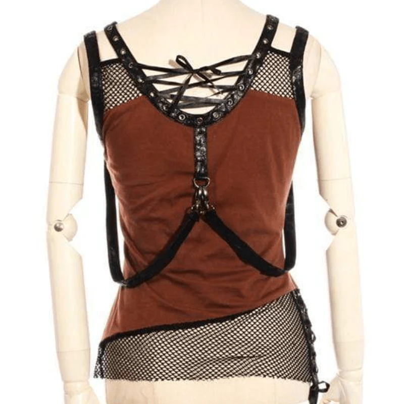 Damen SteamPunk Leder und Net Top