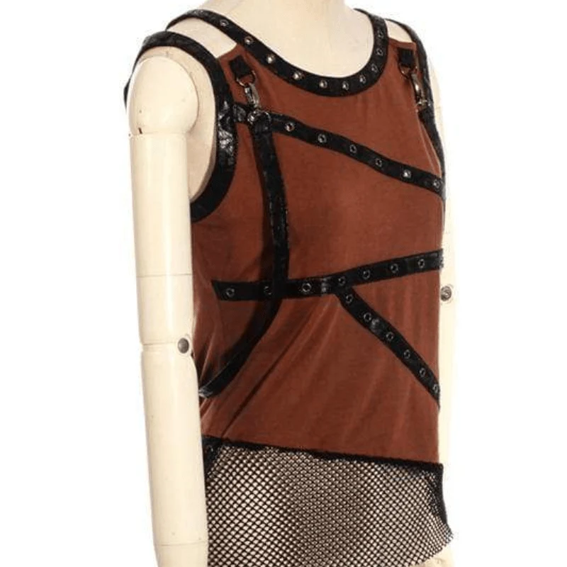 Damen SteamPunk Leder und Net Top