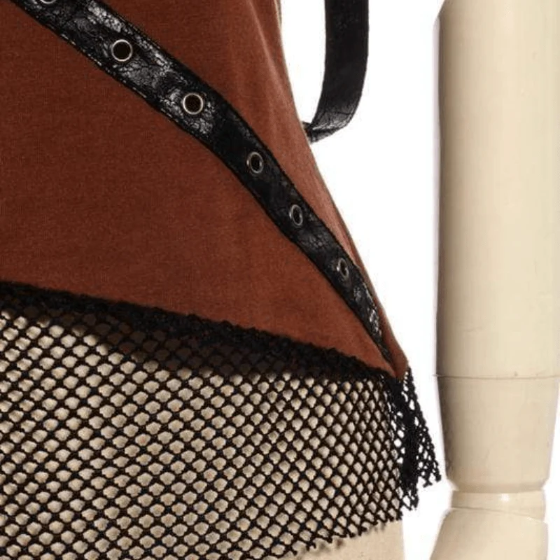 Damen SteamPunk Leder und Net Top
