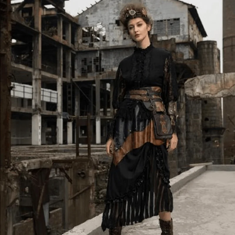 Damen Vintage Goth Steampunk Lace Top