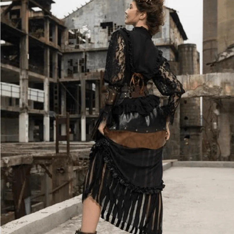 Damen Vintage Goth Steampunk Lace Top