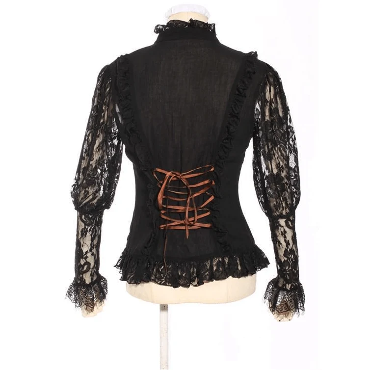 Damen Vintage Goth Steampunk Lace Top