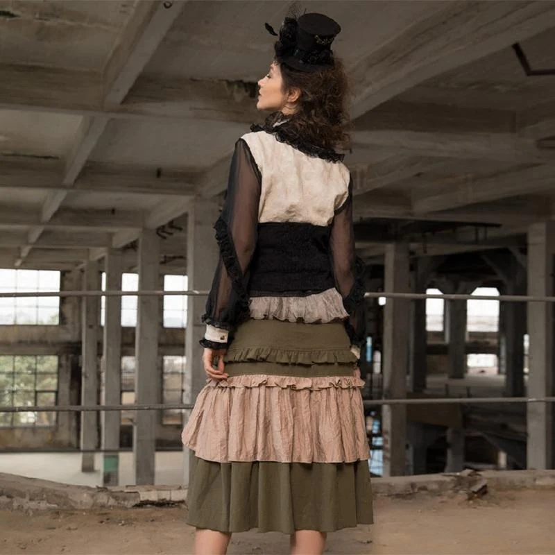 Damen Goth Weste mit Spitzenbesatz