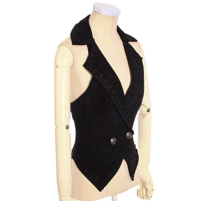 Damen Goth Weste mit Spitzenbesatz