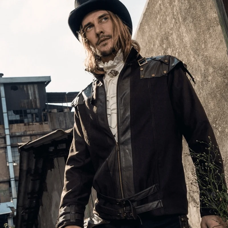 Steampunk Leder Epaulet Jacke