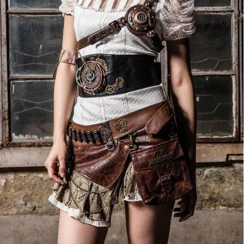 Steampunk kurzer Wickelrock mit Beutel