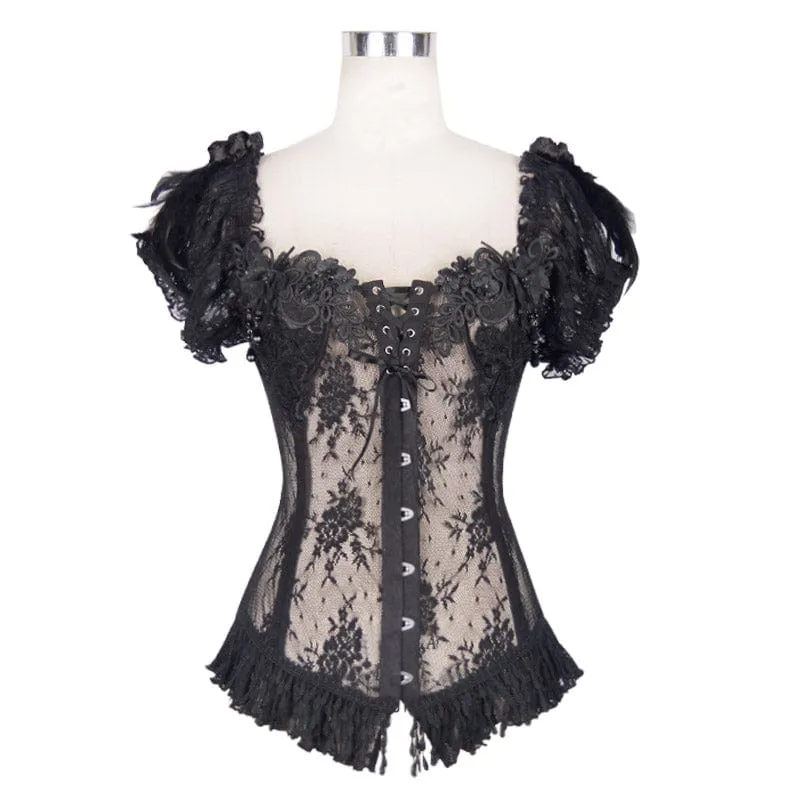 Frauen Gothic Puffärmel Lace Top