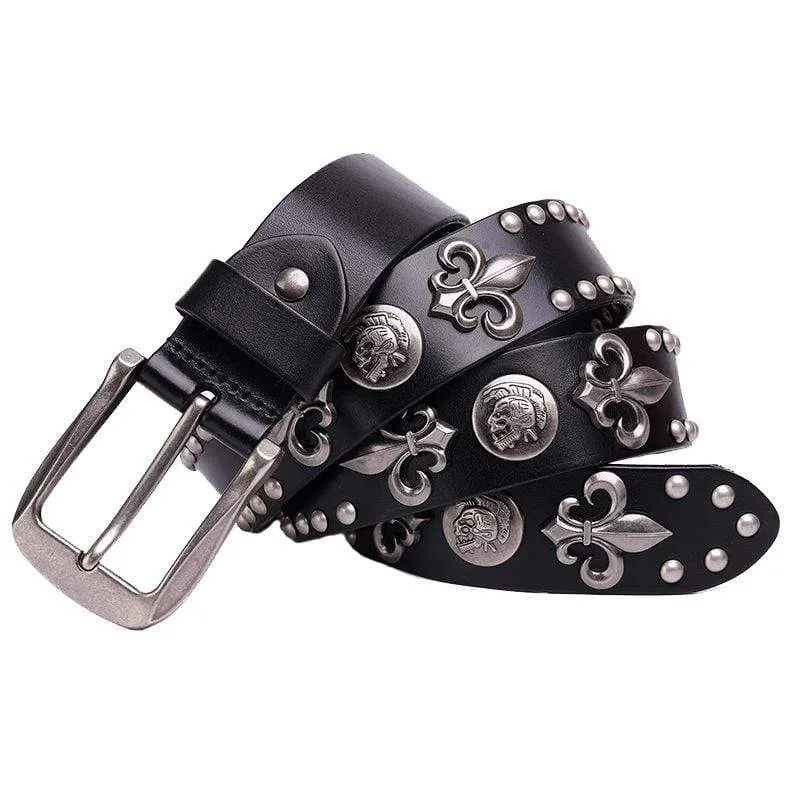 Herren Punk Rock Skull Rivet Studded Gürtelschnalle Gürtel