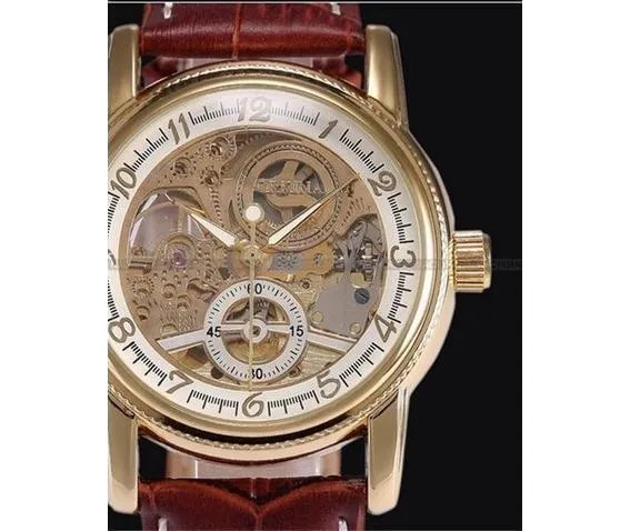 Steampunk Herren Skelett mechanische Lederarmbanduhr