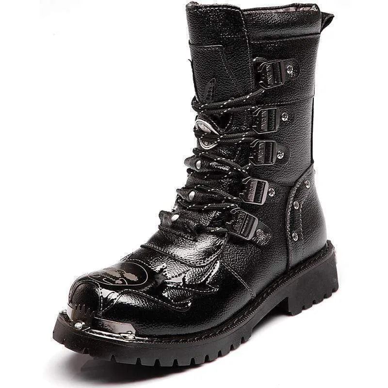 Herren Punk Kunstleder Mittelstiefel Martin Stiefel Winterstiefel