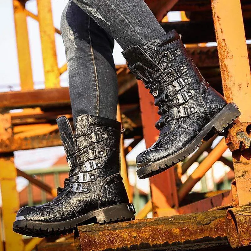 Herren Punk Kunstleder Mittelstiefel Martin Stiefel Winterstiefel
