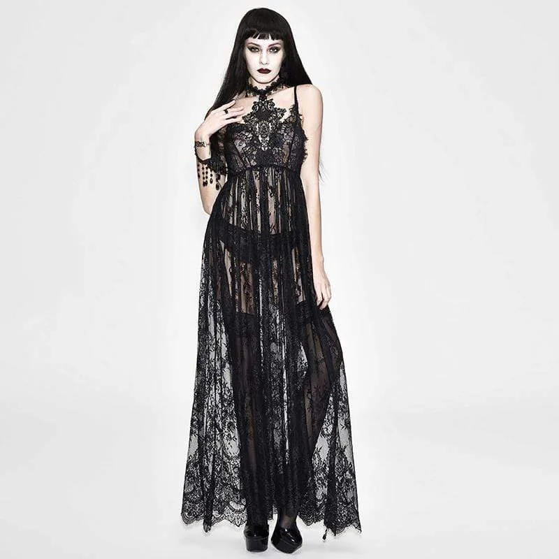 Damen All Lace Long Goth Kleid