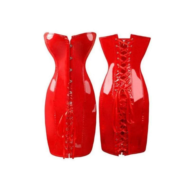 Frauen sexy schnüren sich oben PVC-Vollbrustkorsett schnüren sich oben Kleid mit G-Schnur