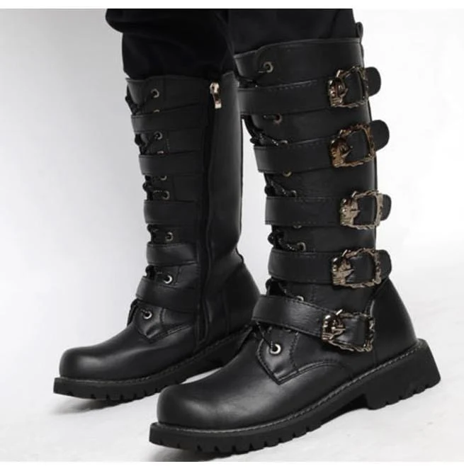 Herren Kunstleder Martin Stiefel mit verstellbaren Schnallen