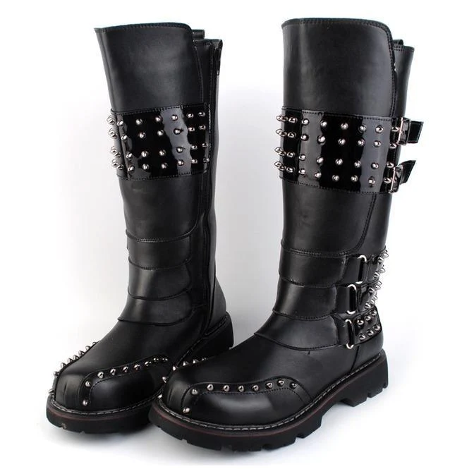 Herren Buckle Strap Punk Rivet Reitstiefel Martin Boots