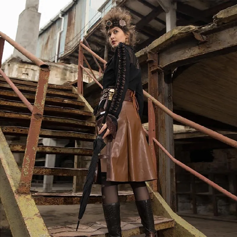 Damen Steampunk Kunstleder Halbrock