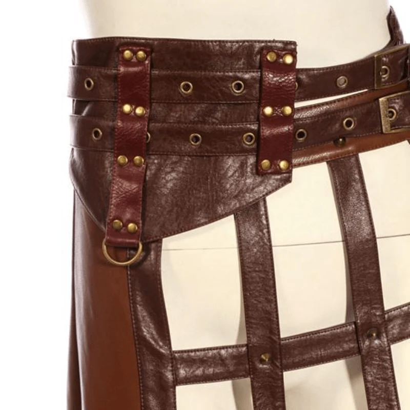 Damen Steampunk Kunstleder Halbrock