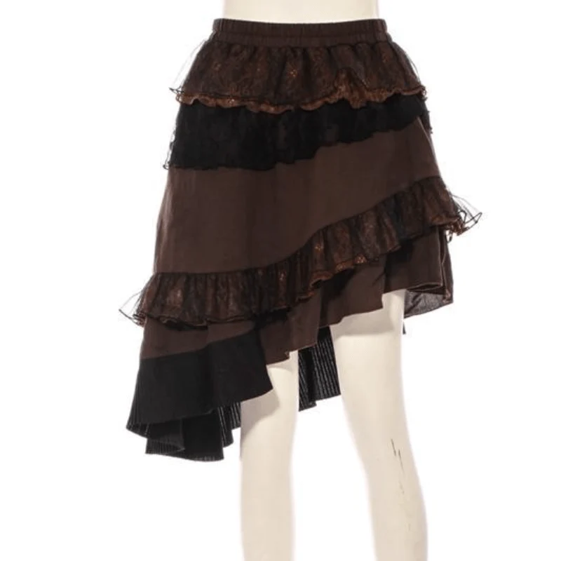 Asymmetrischer Steampunk-Rock mit Rüschen aus Netz und Spitze für Damen