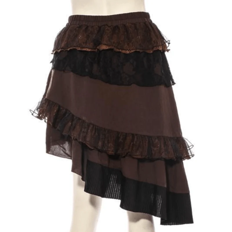 Asymmetrischer Steampunk-Rock mit Rüschen aus Netz und Spitze für Damen