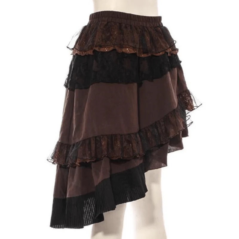 Asymmetrischer Steampunk-Rock mit Rüschen aus Netz und Spitze für Damen