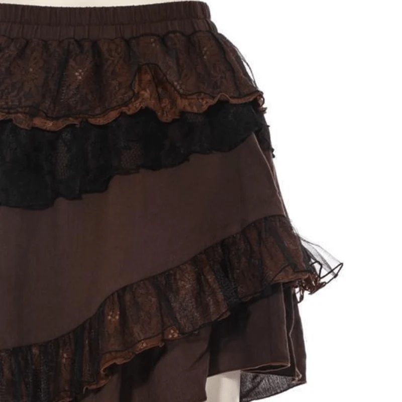 Asymmetrischer Steampunk-Rock mit Rüschen aus Netz und Spitze für Damen