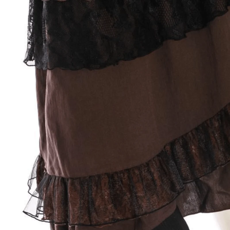 Asymmetrischer Steampunk-Rock mit Rüschen aus Netz und Spitze für Damen