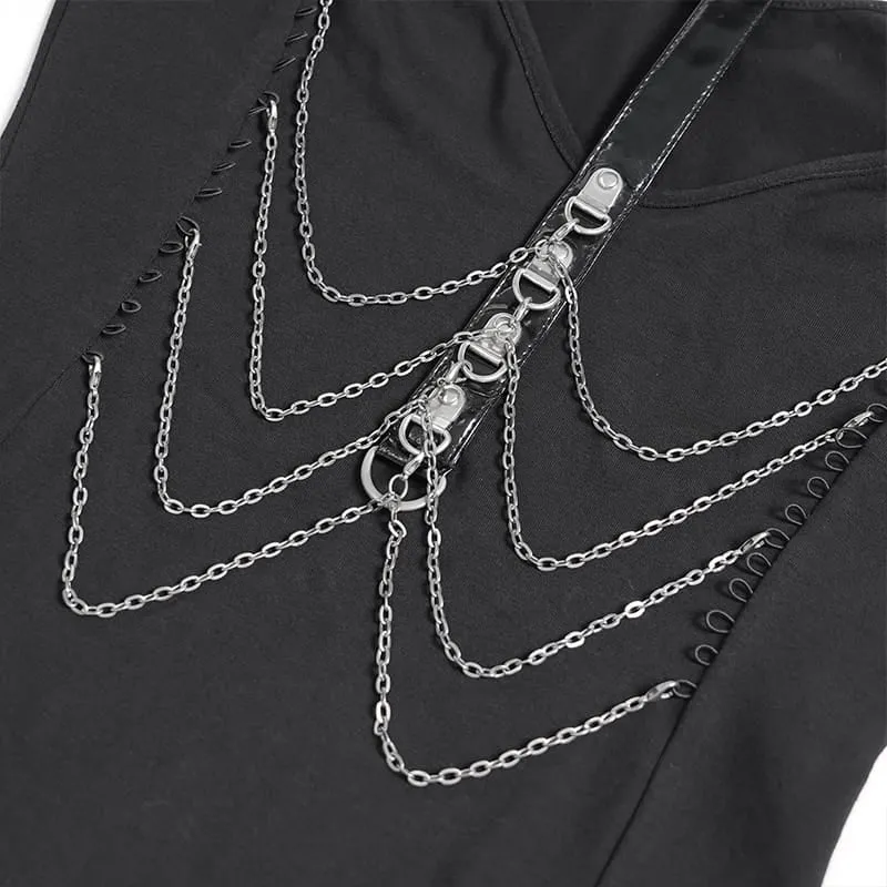 Frauen Steampunk Mesh Kunstleder Tops