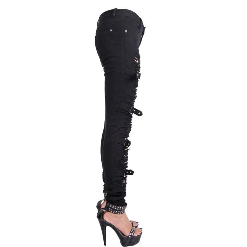 Damen Punk Distressed Hose mit Trägern