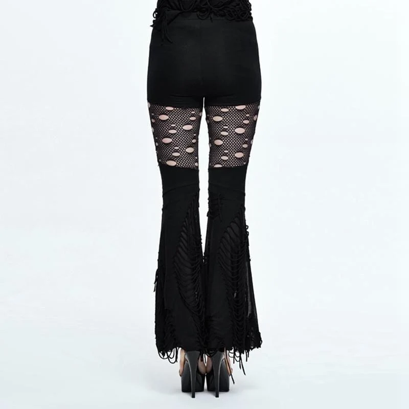 Frauen Punk Gaucho Hose Mit Zerrissenen Detaillierung