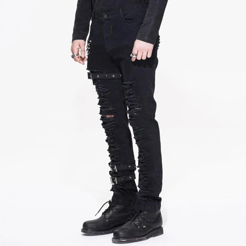 Männer Punk Full Front Distressed Jeans