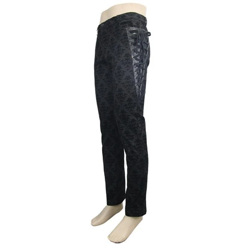 Herren Punk Brocade Hose mit Criss Cross Schnürung
