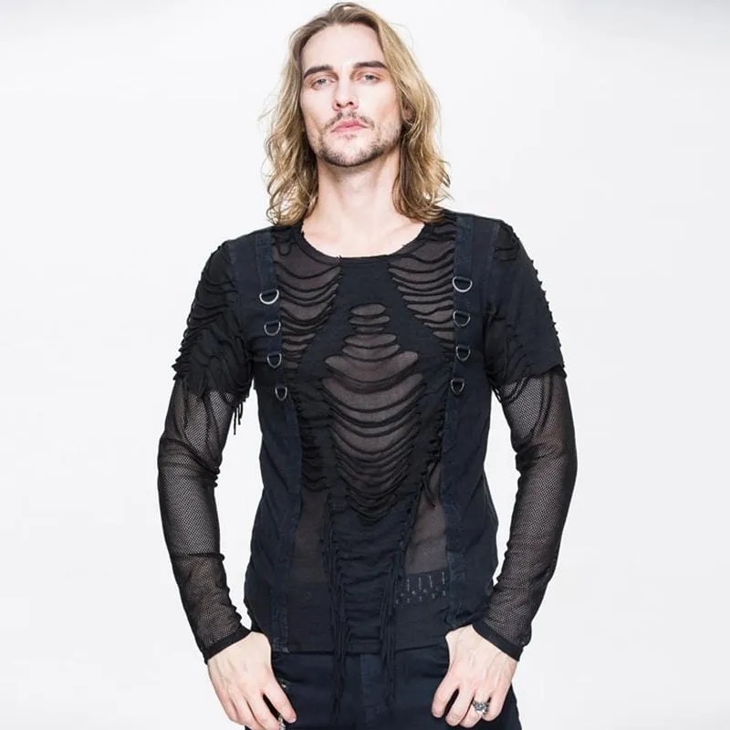 Herren Punk Mesh und Distressed Rip T Shirt