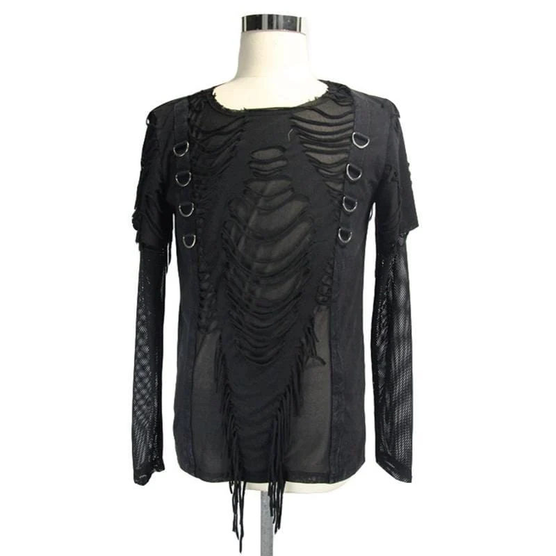 Herren Punk Mesh und Distressed Rip T Shirt