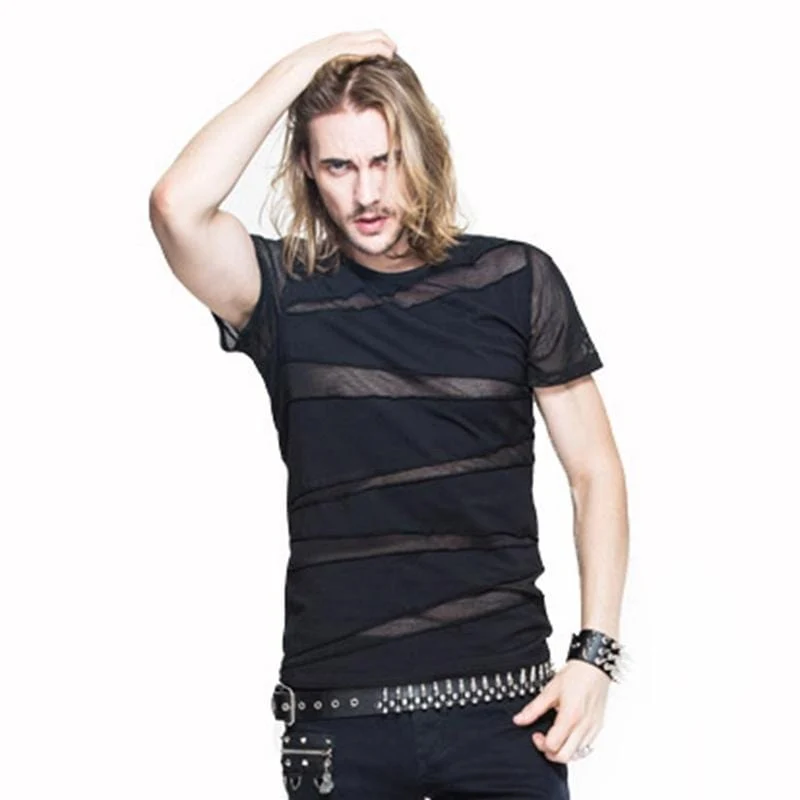 Herren Kurzarm Mesh Band Punk T-Shirt