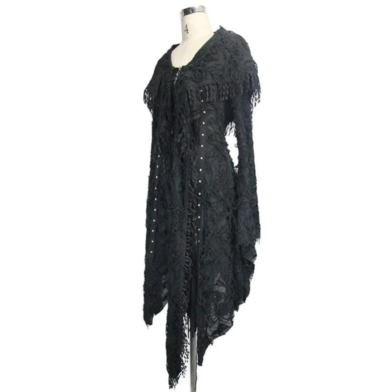 Frauen Spitze und Trimmen Goth Style Mid Length Hooded Dress