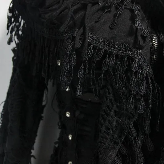 Frauen Spitze und Trimmen Goth Style Mid Length Hooded Dress