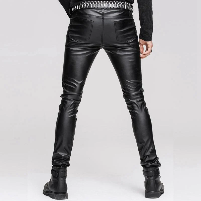Herren Punk Kunstleder Jeans