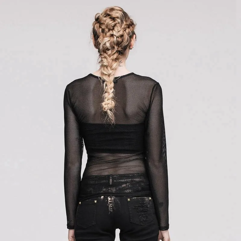 Frauen Full Mesh Punk T-Shirt