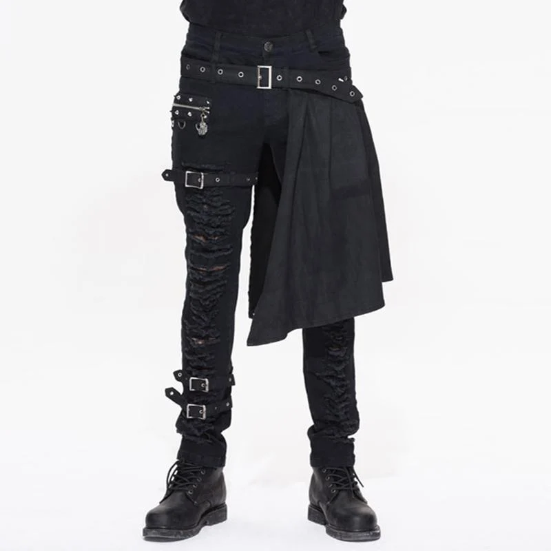 Herren Punk Distressed Jeans mit Schößchen