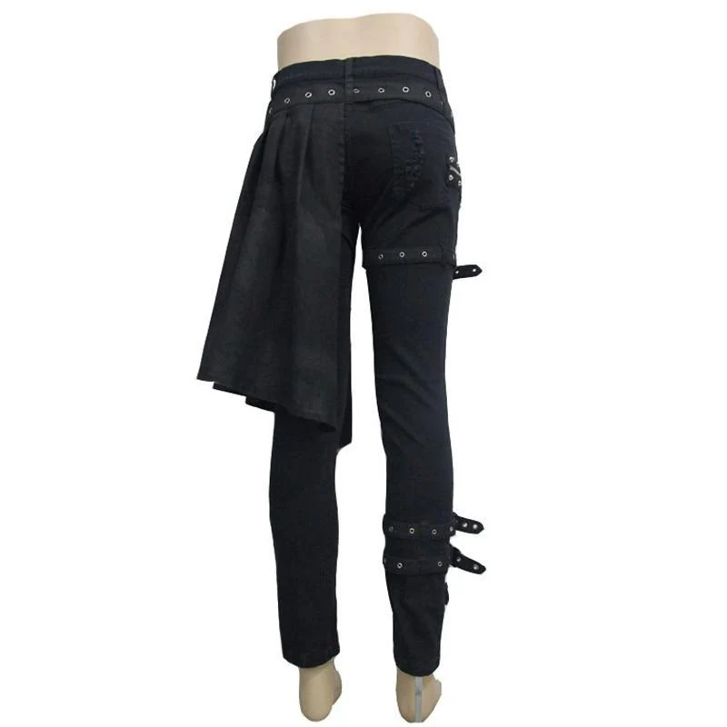 Herren Punk Distressed Jeans mit Schößchen